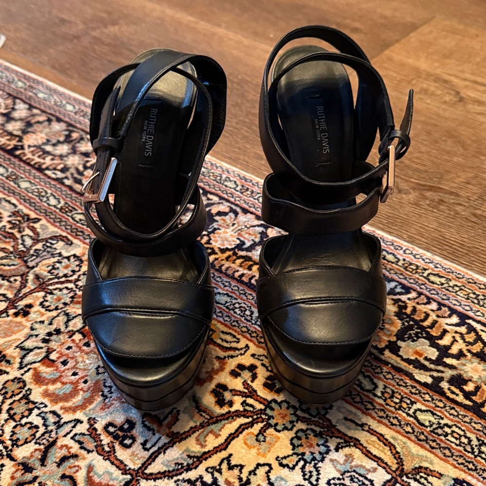 Ruthie Davis Black Leather 6” Heels (size 39)